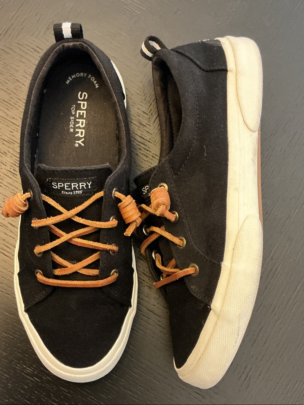 Sperry Black Canvas Boat Shoes with Brown Laces - Picture 3 of 7